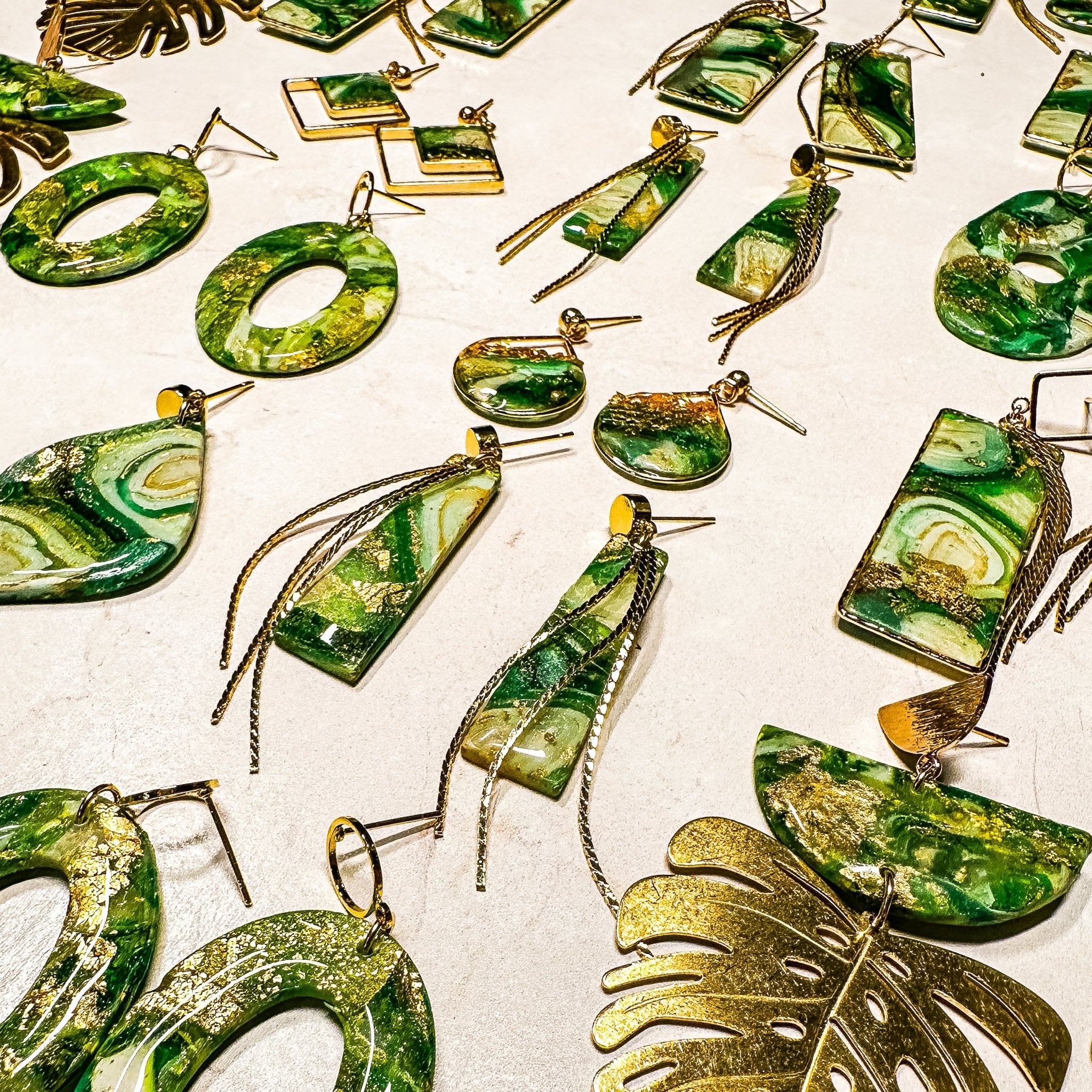 Gilded Grove | The Dappled Wood – Statement Earrings with Green & Gold - The Dappled Wood