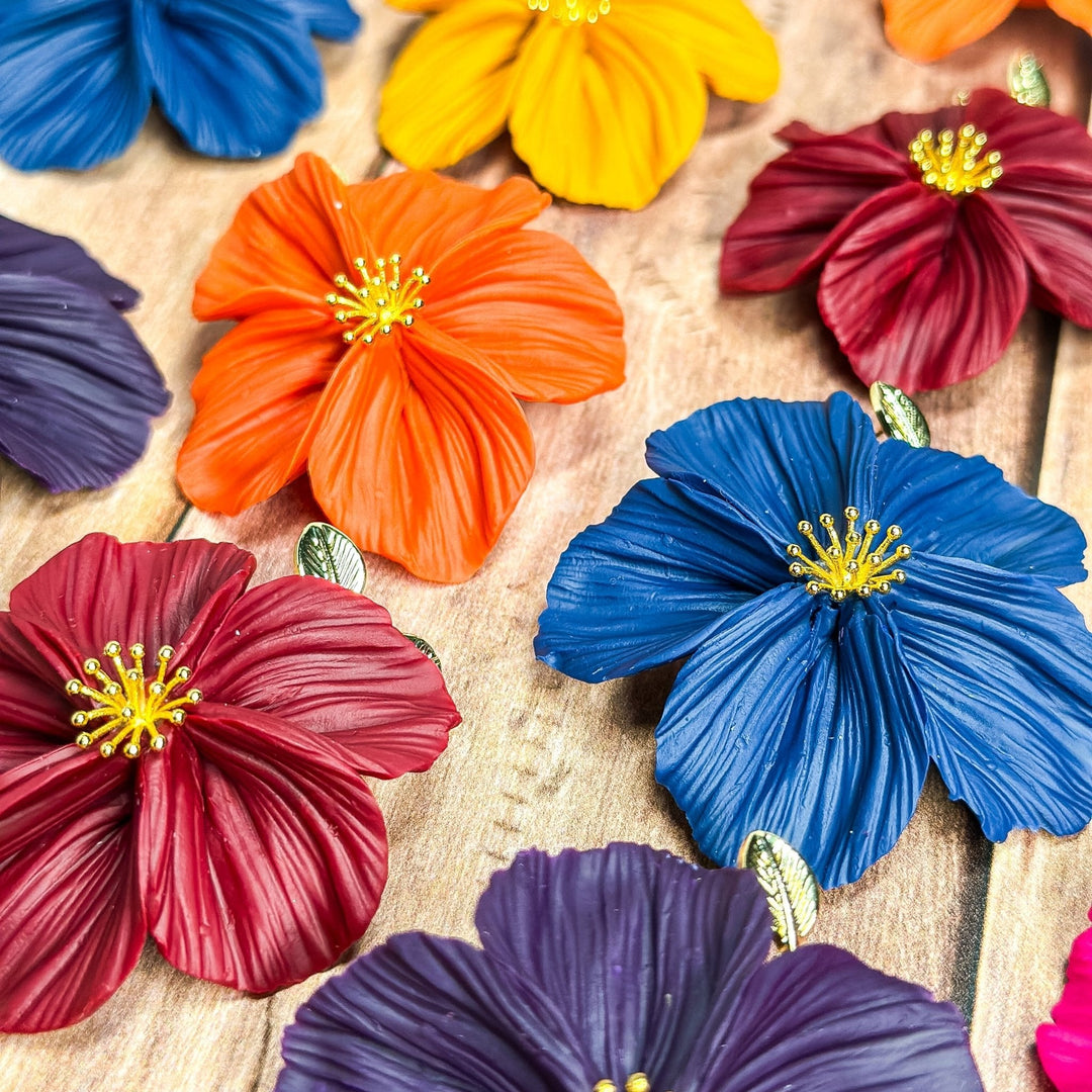Jewel-tone handmade floral earrings in fall colors