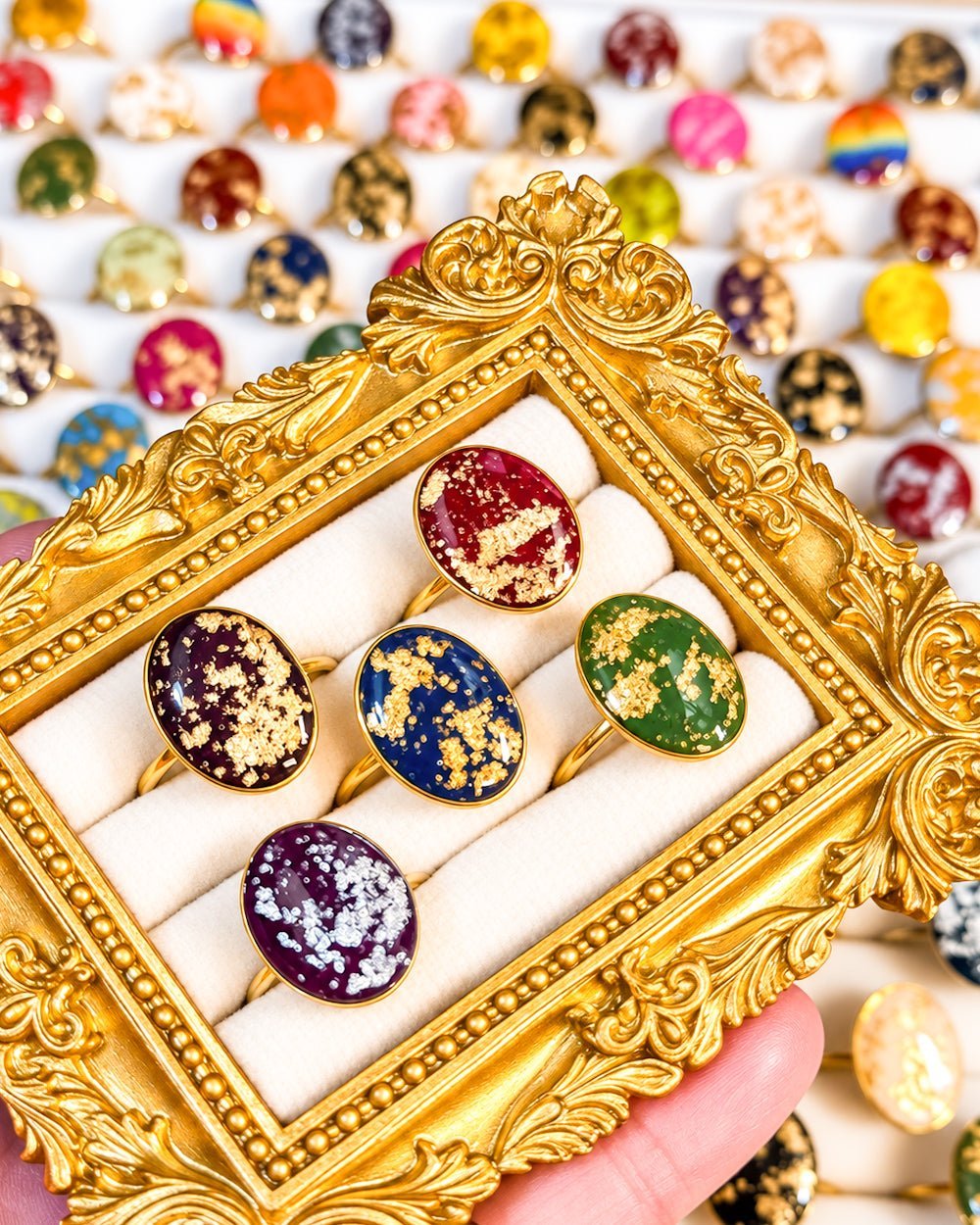 Colorful Gemma faux stone adjustable rings in jewel tones