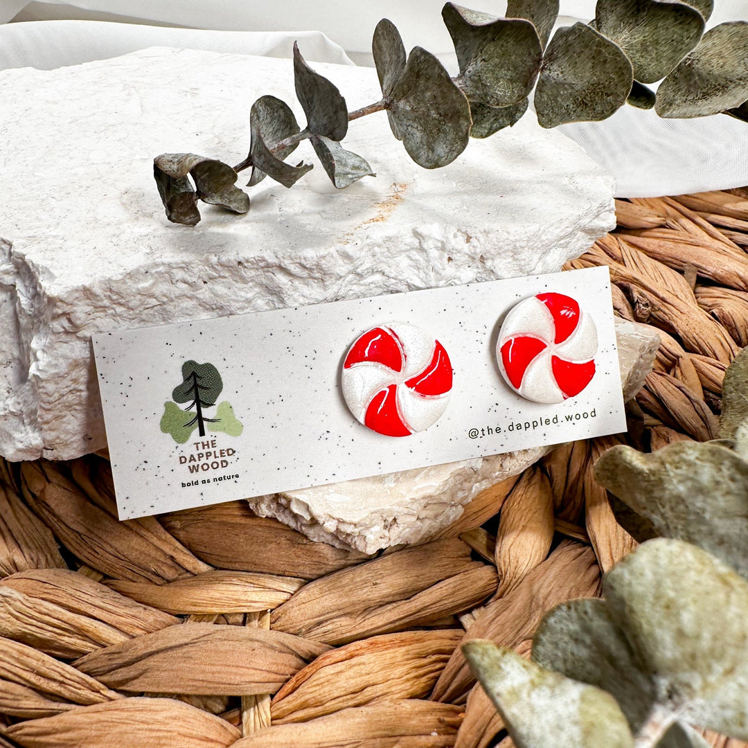 Merryn red and white peppermint holiday stud earrings from The Dappled Wood