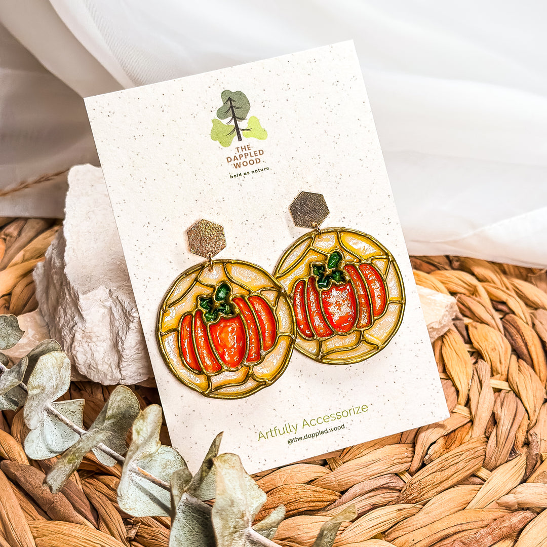 Hazel - Stained Glass Pumpkin Earrings