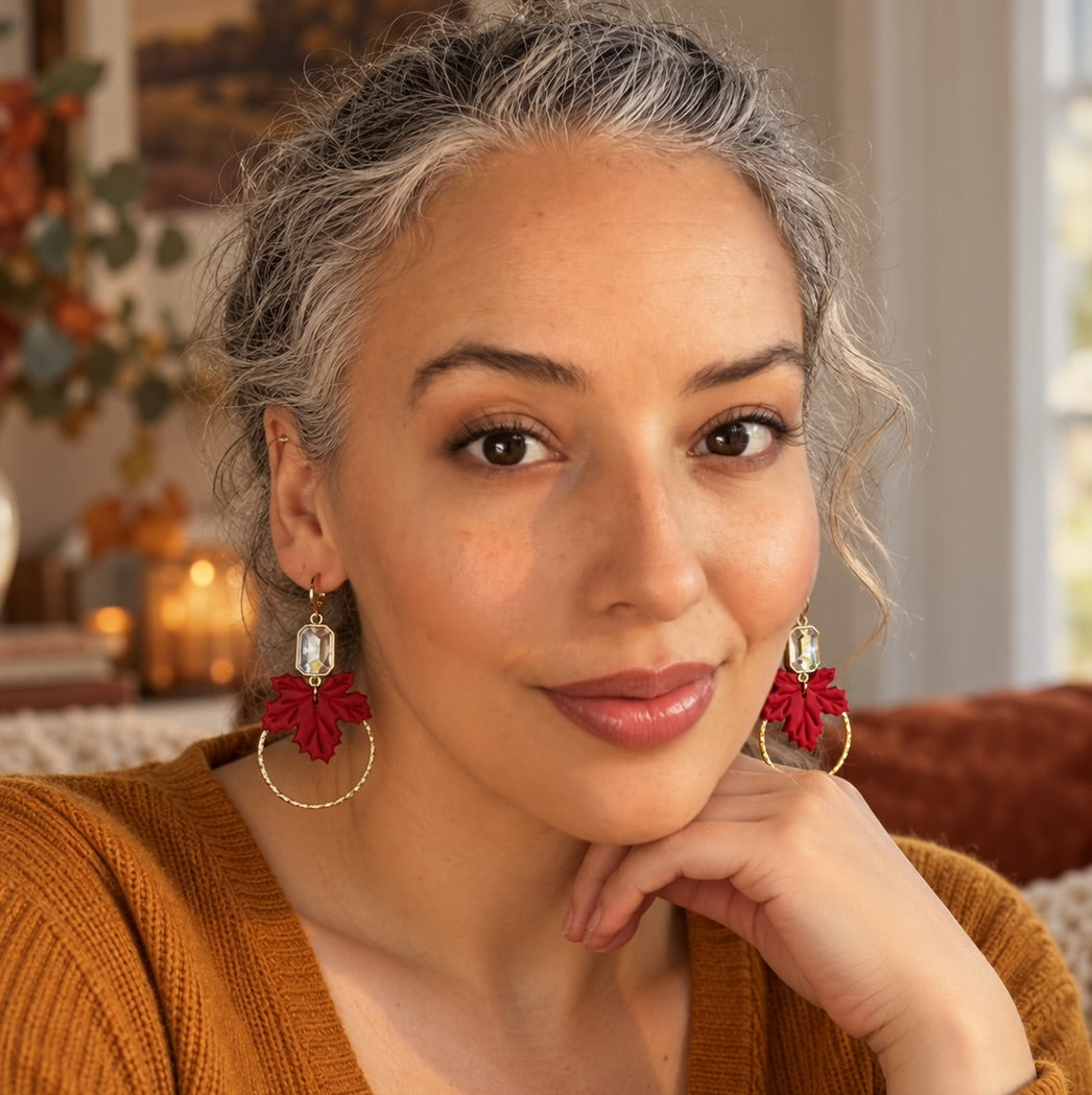 Lucinda – Faceted Glass Maple Leaf Earrings