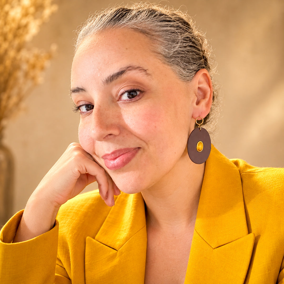Sahara – Brown Faux Leather &amp; Bumblebee Jasper Earrings
