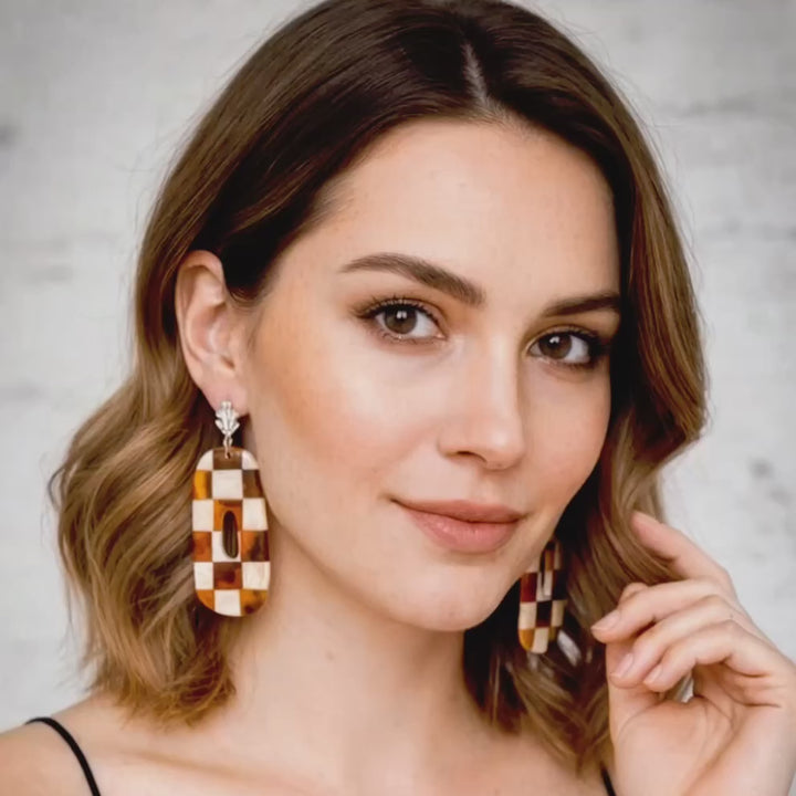 Tori - Checkboard Tortoise Shell Earrings