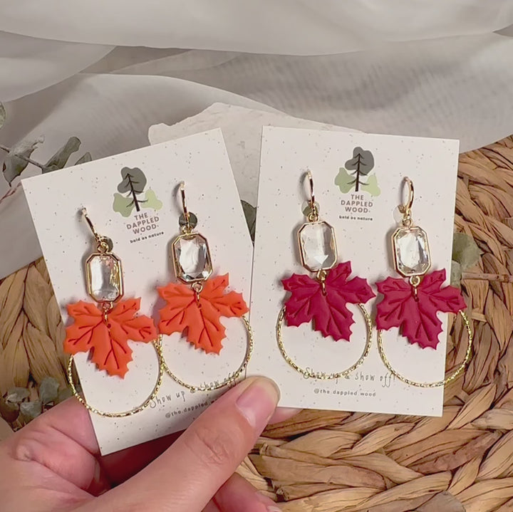 Lucinda – Faceted Glass Maple Leaf Earrings