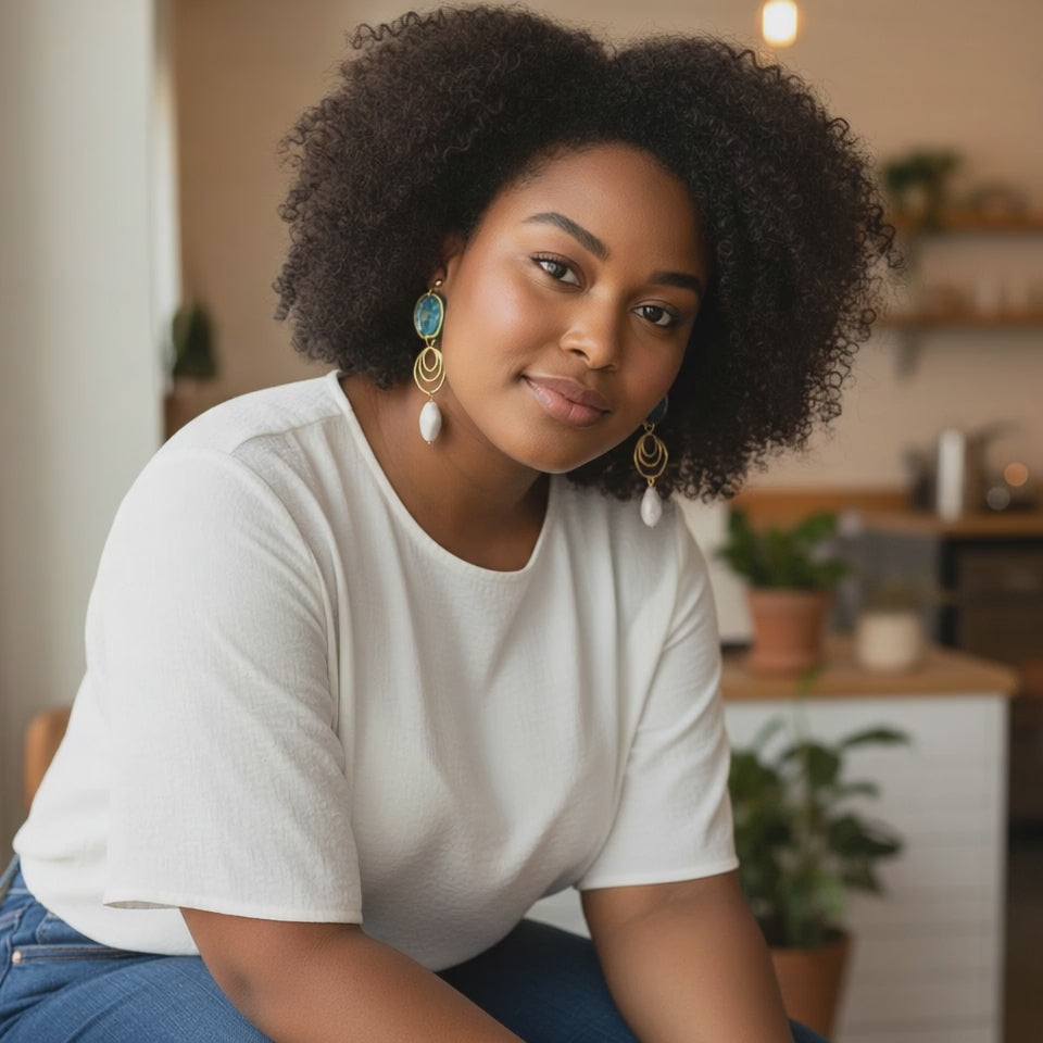 Rhea - Faux Baroque Pearl Drop Earrings in Gold