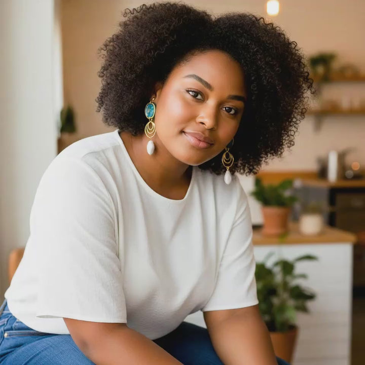 Rhea - Faux Baroque Pearl Drop Earrings in Gold