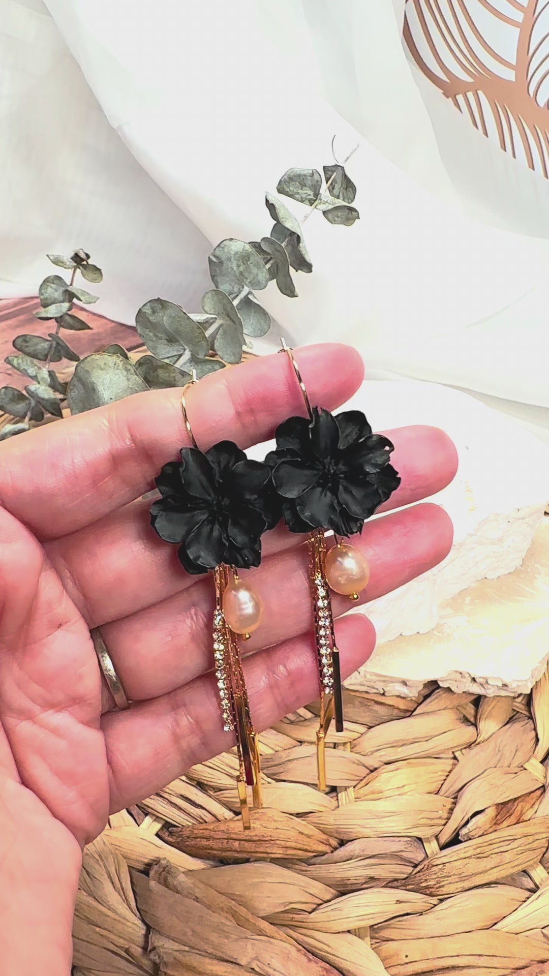 Martiza - Long Tassel &amp; Pearl Flower Earrings