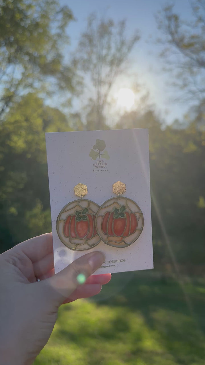 Hazel - Stained Glass Pumpkin Earrings