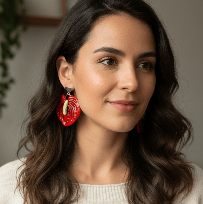 Additional view of Aria - Anthurium Statement Earrings.