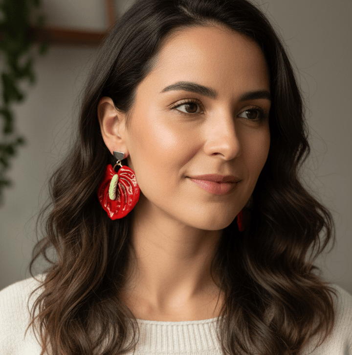 Additional view of Aria - Anthurium Statement Earrings.