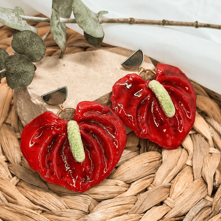 Aria - Anthurium Statement Earrings displayed in a product photo.