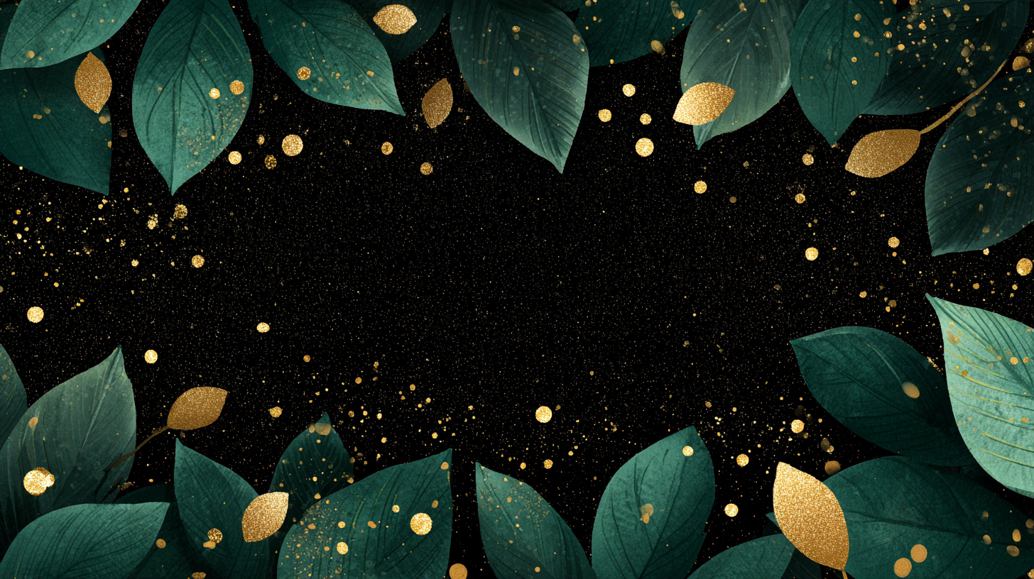 Dark black and gold leaf background for The Dappled Wood Black Friday countdown section, featuring deep green foliage and gold accents to highlight the seasonal shopping theme.