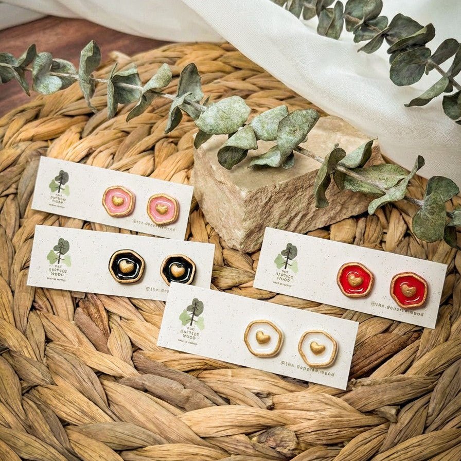Additional view of Bridgette - Small Gold Heart Stud Earrings.