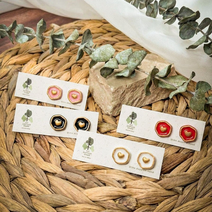 Additional view of Bridgette - Small Gold Heart Stud Earrings.