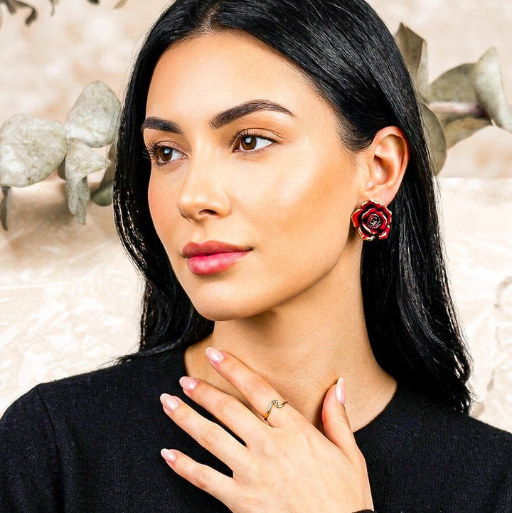 Additional view of Camellia - Gilded Rose Statement Stud Earrings.