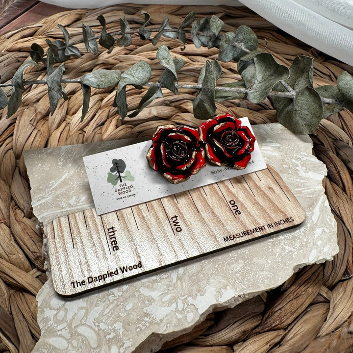 Additional view of Camellia - Gilded Rose Statement Stud Earrings.