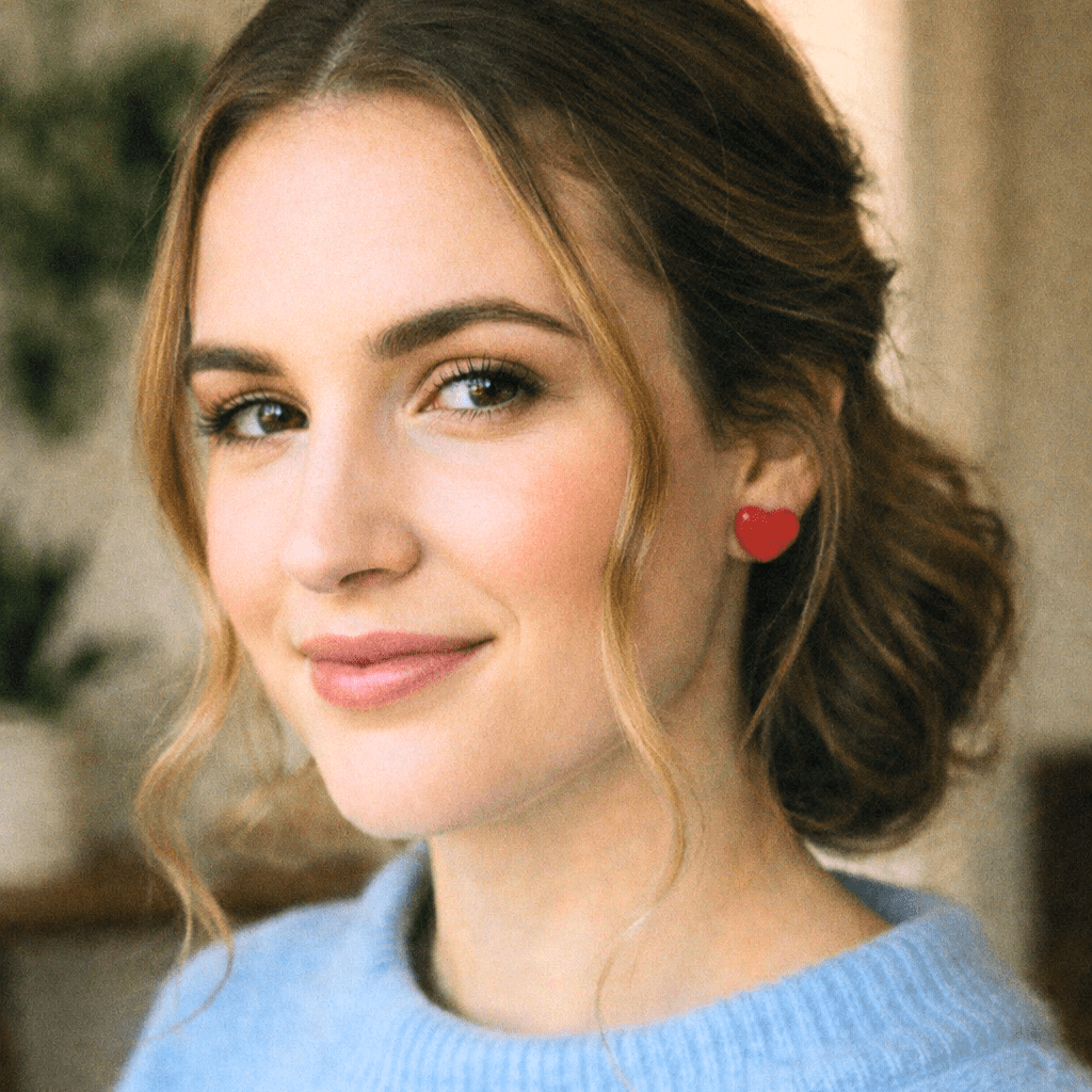 Additional view of Cora - Small Puffy Heart Stud Earrings.