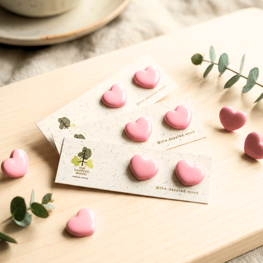 Cora - Small Puffy Heart Stud Earrings displayed in a product photo.