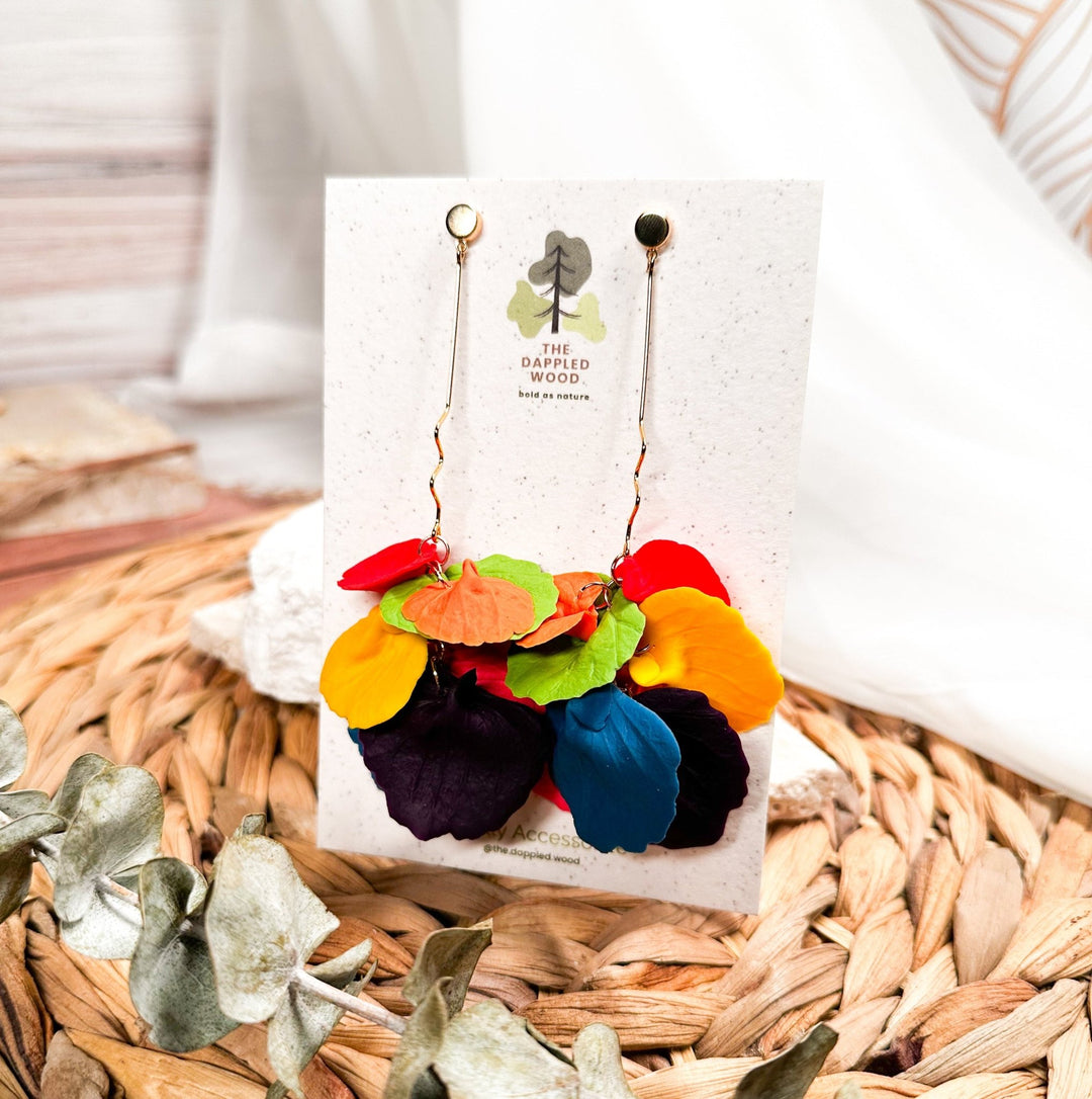 Additional view of Delilah - Multi-Color Long Petal Drop Earrings.