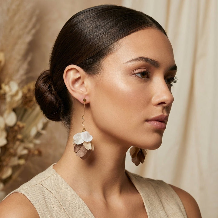 Additional view of Delilah - Multi-Color Long Petal Drop Earrings.
