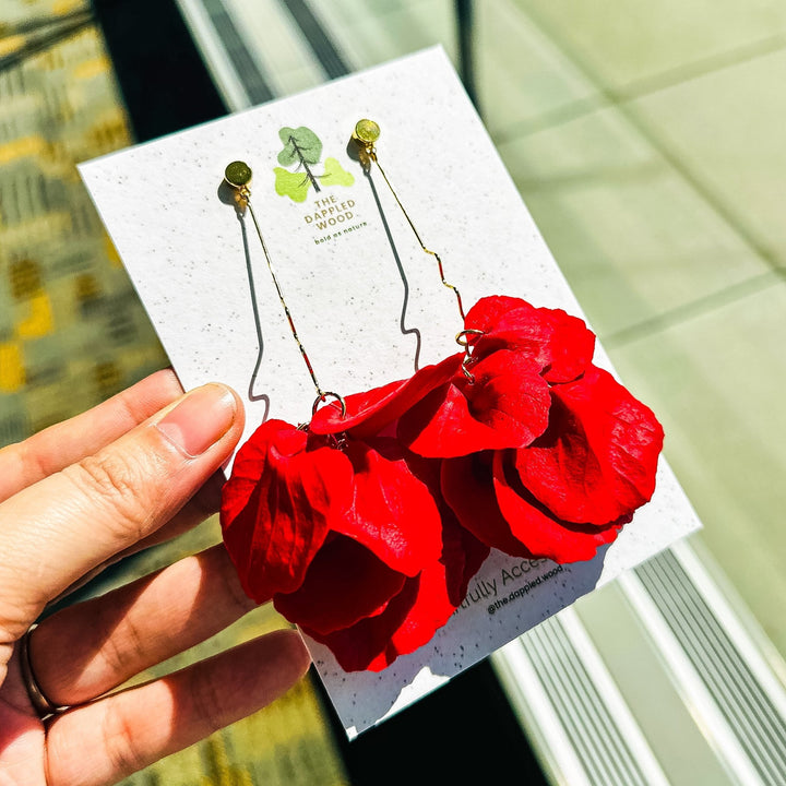 Delilah - Single Color Long Petal Drop Earrings displayed in a product photo.