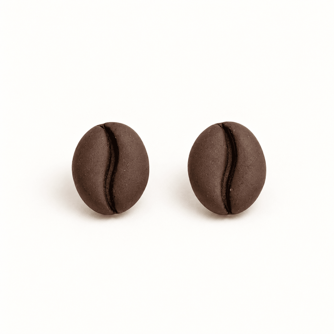 Demi handmade dark brown coffee bean stud earrings with sculpted center grooves