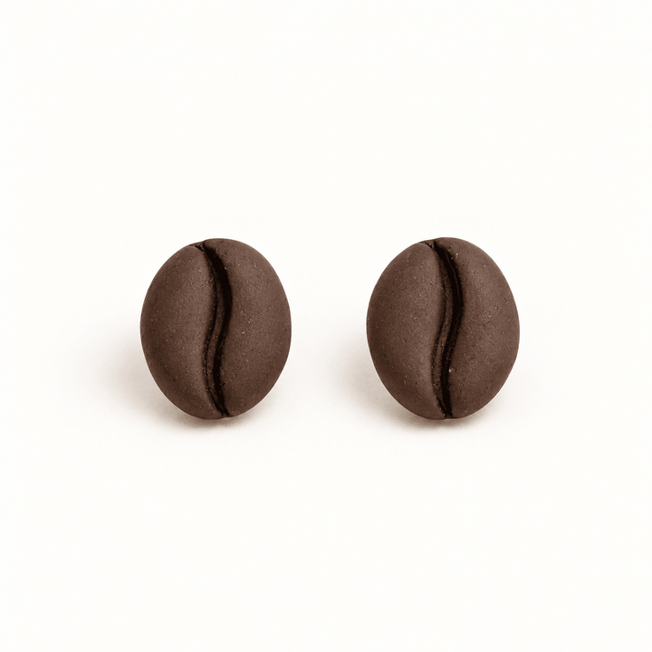 Demi handmade dark brown coffee bean stud earrings with sculpted center grooves