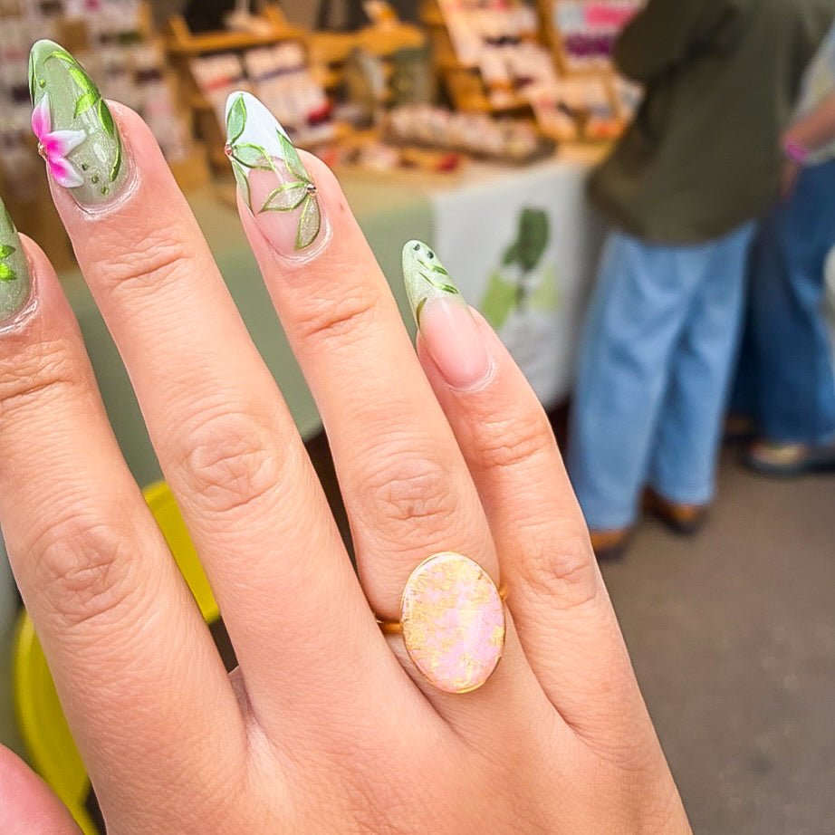 Additional view of Gemma - Antiqued Faux Stone Rings.