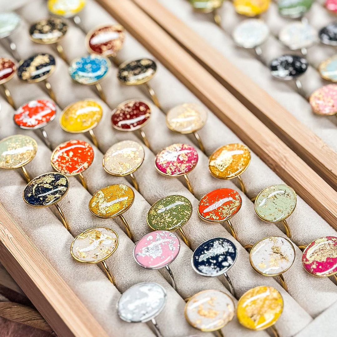 Gemma - Antiqued Faux Stone Rings displayed in a product photo.