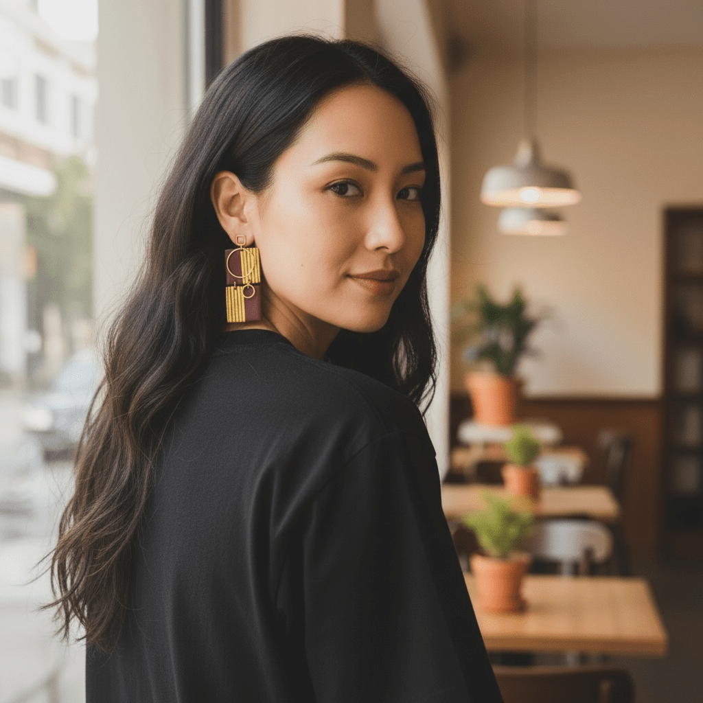 Additional view of Loretta - Geometric Dangle Earrings.