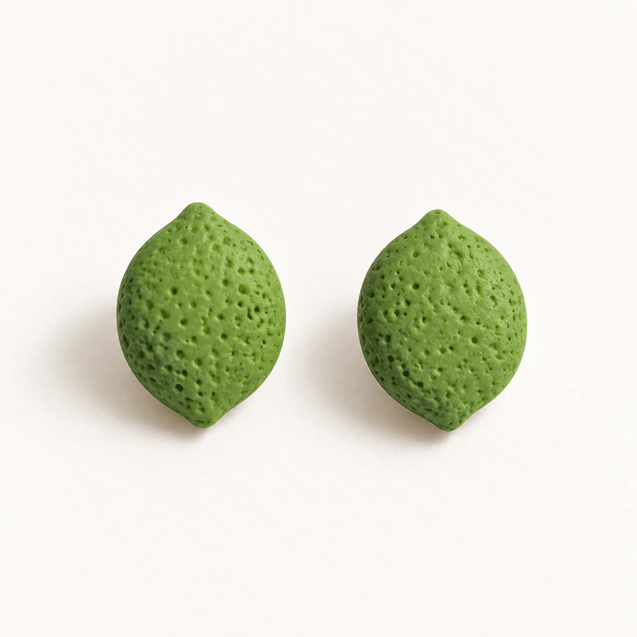 Lula green lime stud earrings with textured rind and a matte finish