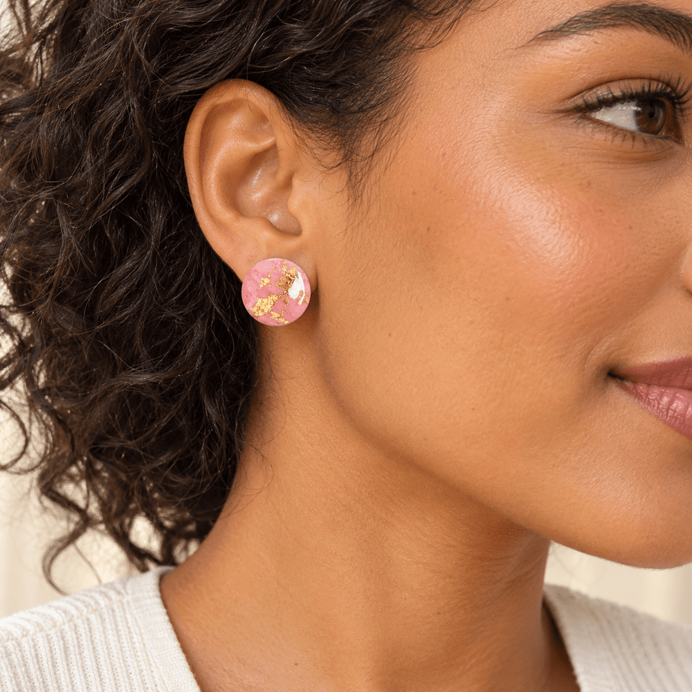AI-generated styling preview of the Odette circle stud; scale is illustrative