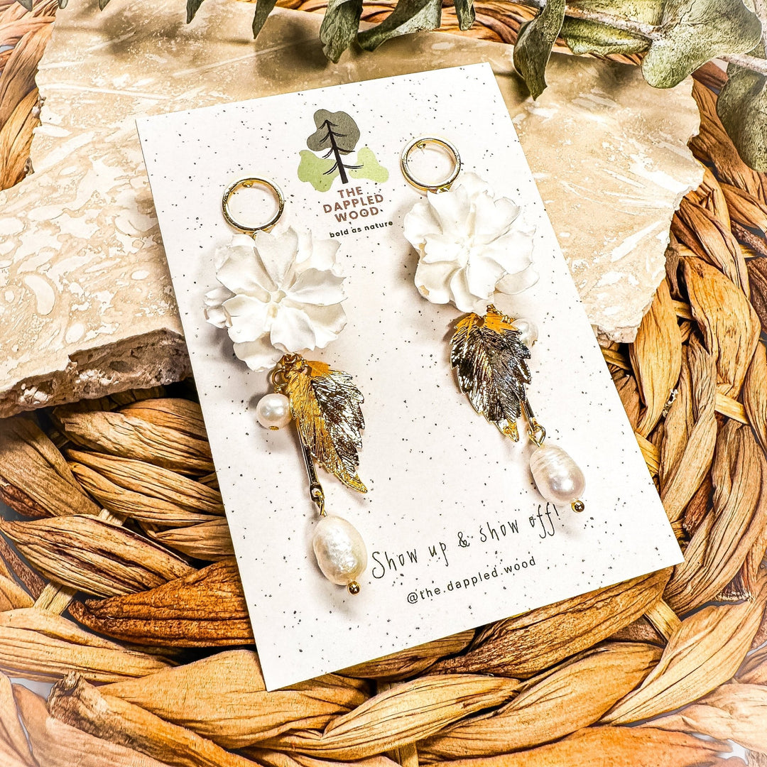 Additional view of Sadie - Dangling Flower &amp; Pearls Earrings.