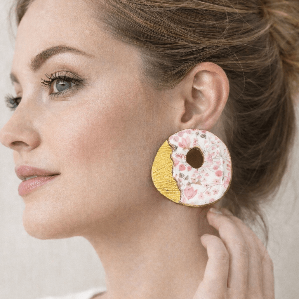 Additional view of Vivian Floral Pattern XL Statement Stud Earrings.