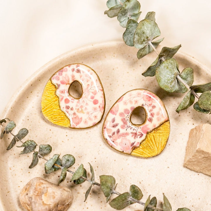 Vivian Floral Pattern XL Statement Stud Earrings displayed in a product photo.