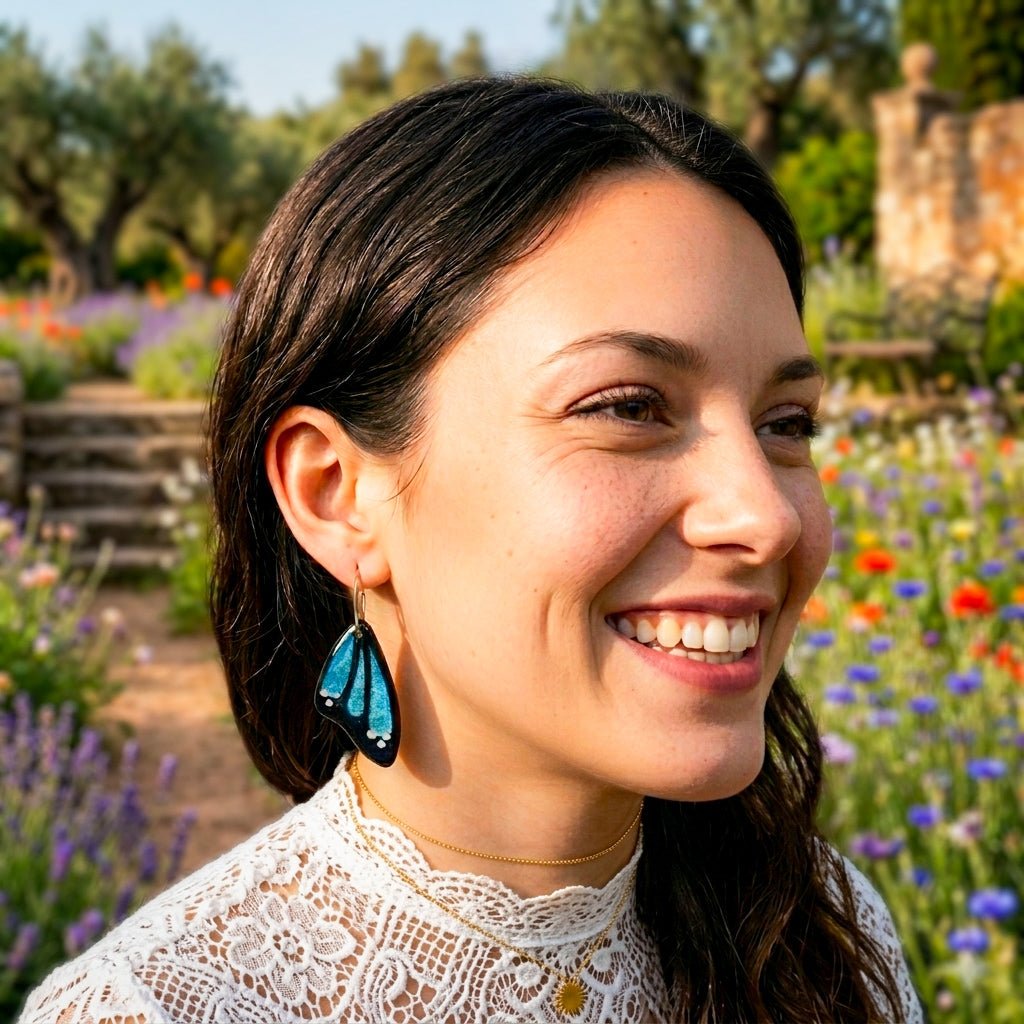Additional view of Winged Whispers - Faux Butterfly Wing Earrings.